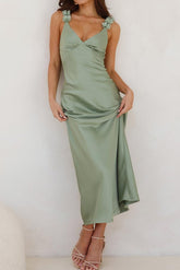 Summer Satin Spaghetti Strap V Neck Wedding Guest Dresses